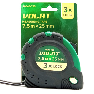Рулетка 7,5м/25мм обрезиненный корпус (3 мех. фиксации, 2-х стор. шкала нанесения) [ВОЛАТ]