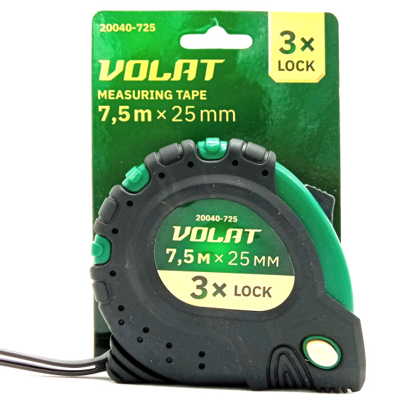 Рулетка 7,5м/25мм обрезиненный корпус (3 мех. фиксации, 2-х стор. шкала нанесения) [ВОЛАТ] купить с доставкой