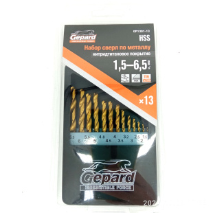 Набор сверл по металлу 13шт 1.5-6.5мм HSS TIN [GEPARD]