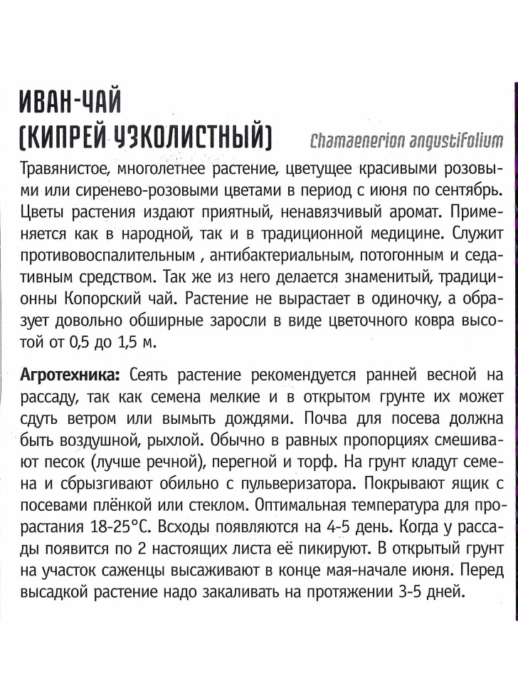 Иван-Чай многолетник [Семена редких растений] купить с доставкой