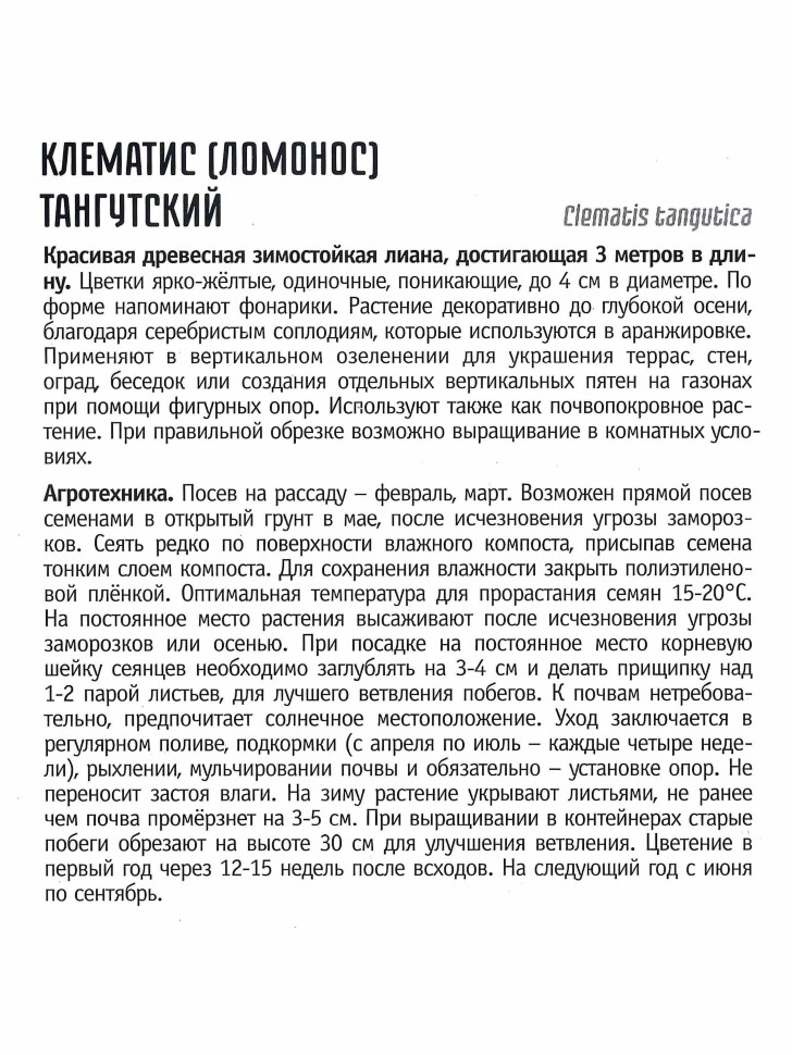 Клематис Тангутский [Семена редких растений] купить с доставкой