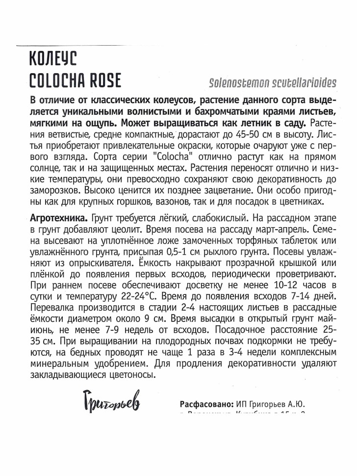 Колеус Colocha Rose [Семена редких растений] купить с доставкой