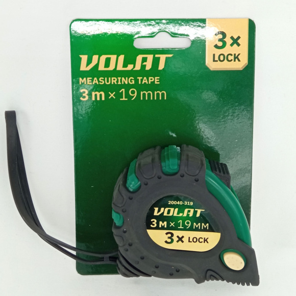 Рулетка 3м/19мм обрезиненный корпус (3 мех. фиксации, ABS+TPR) [ВОЛАТ] купить с доставкой